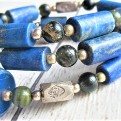 【B35】　ネックレス　エジプト調　ラピス　ブルータイガーアイ　銀細工　虎目石　天然石　天然石ビーズアクセサリー 7枚目の画像