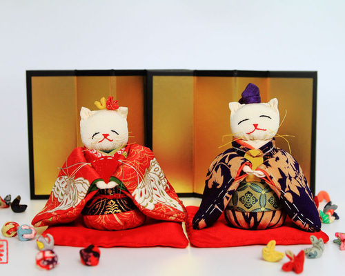 ねこの創作人形　ひな飾り　お雛様　招き猫　まねきねこ　ちりめん細工　桃の節句 1daa60dadabbe3ae70669916001df5