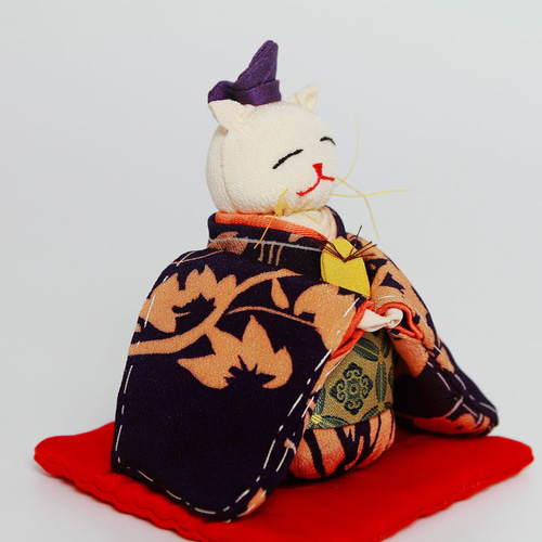 桃の節句・ひな祭り ちりめん古布『ねこのお雛様とお内裏様 』人形