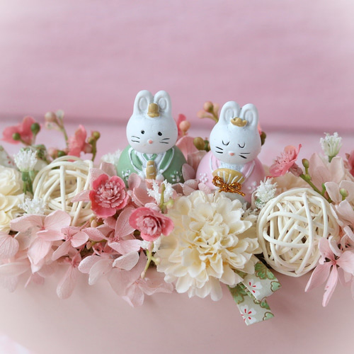7-12「ひな祭り(dollちゃんver.)」シーグラスアート　お雛様　花 Flower Girl なな雛｜お花が移動します 親王飾り45cm｜刺繍が