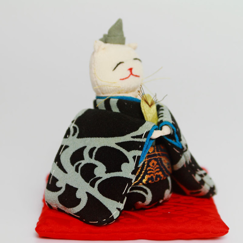 正絹・古布　ちりめん細工　雛人形　猫 桃の節句・ひな祭り ちりめん古布『ねこのお雛様とお内裏様 』人形