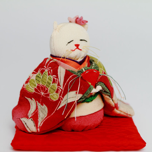 桃の節句・ひな祭り ちりめん古布『ねこのお雛様とお内裏様 』人形