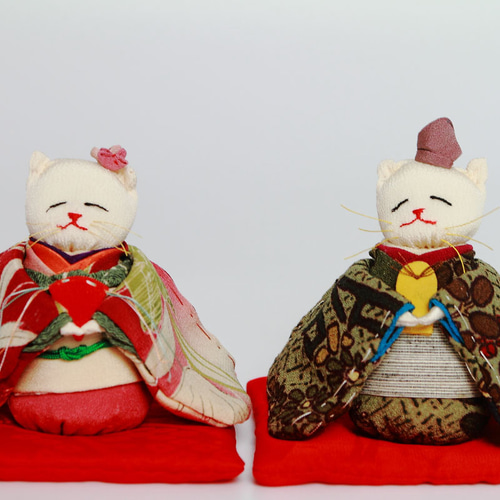 桃の節句・ひな祭り ちりめん古布『ねこのお雛様とお内裏様