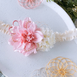 ベビーキッズ　華やかミニダリアの髪飾りP  ベビーヘアバンド　ヘアクリップ　お宮参り　ハーフバースデー　初節句　七五三　 2枚目の画像