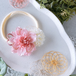 ベビーキッズ　華やかミニダリアの髪飾りP  ベビーヘアバンド　ヘアクリップ　お宮参り　ハーフバースデー　初節句　七五三　 14枚目の画像