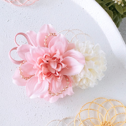 ベビーキッズ　華やかミニダリアの髪飾りP  ベビーヘアバンド　ヘアクリップ　お宮参り　ハーフバースデー　初節句　七五三　 1枚目の画像