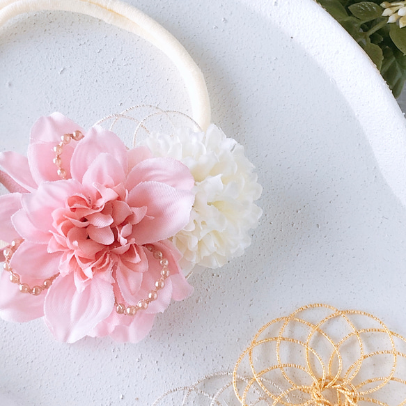 ベビーキッズ　華やかミニダリアの髪飾りP  ベビーヘアバンド　ヘアクリップ　お宮参り　ハーフバースデー　初節句　七五三　 10枚目の画像