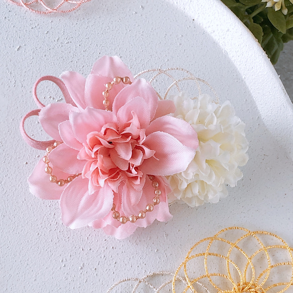 ベビーキッズ　華やかミニダリアの髪飾りP  ベビーヘアバンド　ヘアクリップ　お宮参り　ハーフバースデー　初節句　七五三　 12枚目の画像