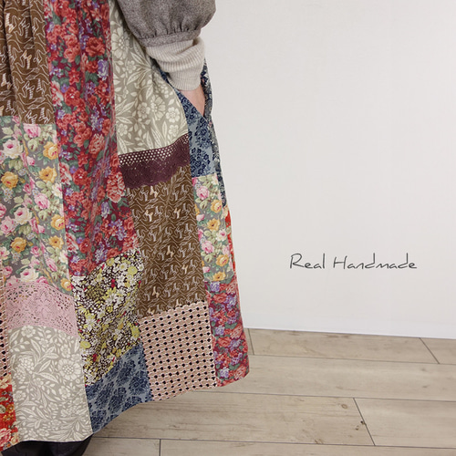 予約販売] ウールツイードピンタックパッチワークワンピース  