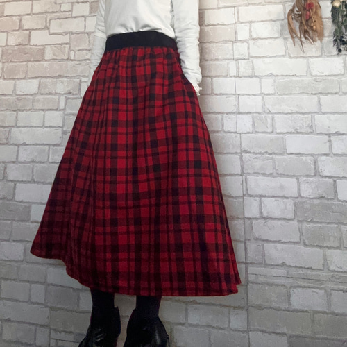 Y’s Red Label 2008AW ウールギャバ 巻きスカート 黒×赤 Y's Red Label 2008AW ウールギャバ 巻きスカート 黒×赤