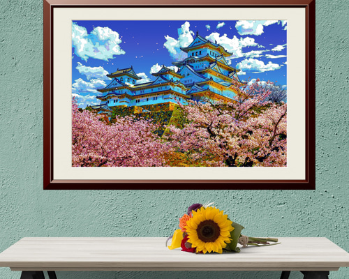 堀から見上げる桜の姫路城、佐原聖春、F15号油絵 楽天市場】絵画 油絵 姫路城の桜 （木村由記夫） 送料無料