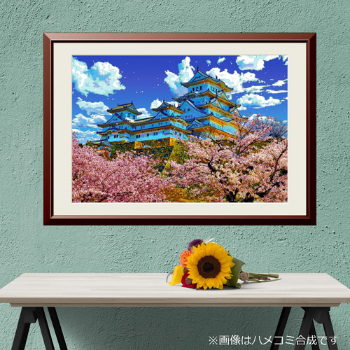 堀から見上げる桜の姫路城、佐原聖春、F15号油絵 a-1541.jpg