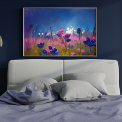 モダン 幻想的な夜明け 星空 青とピンクの花畑 インテリアポスター 海外アート / 5289 6枚目の画像