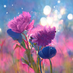 モダン 幻想的な夜明け 星空 青とピンクの花畑 インテリアポスター 海外アート / 5289 7枚目の画像