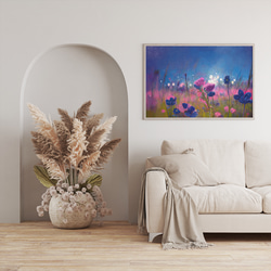 モダン 幻想的な夜明け 星空 青とピンクの花畑 インテリアポスター 海外アート / 5289 4枚目の画像