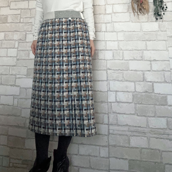 上質アイルランド製ウール100%/ラップ風スカート…(キャメルブルー等ミックスカラー) 2枚目の画像