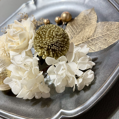 イエロー♡金箔付♡髪飾り ヘッドドレス 前撮り 成人式 卒業式 七五三