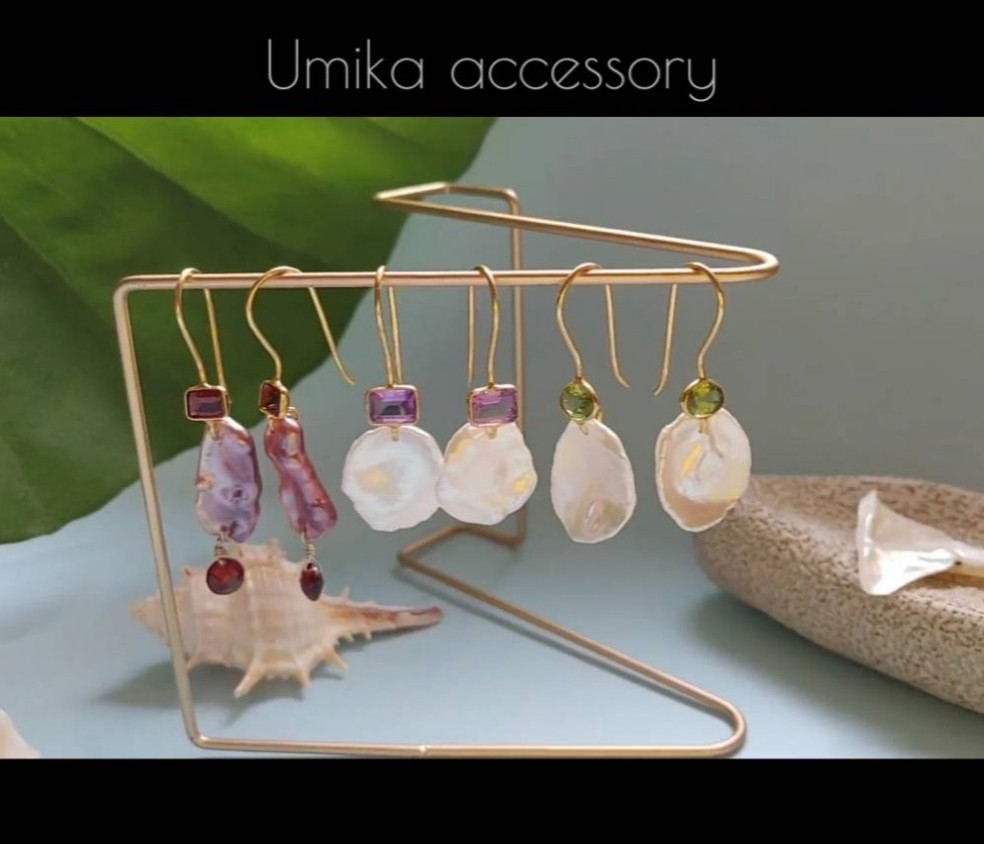 淡水花びらパール、アメジスト☆ヴェルメイユピアス