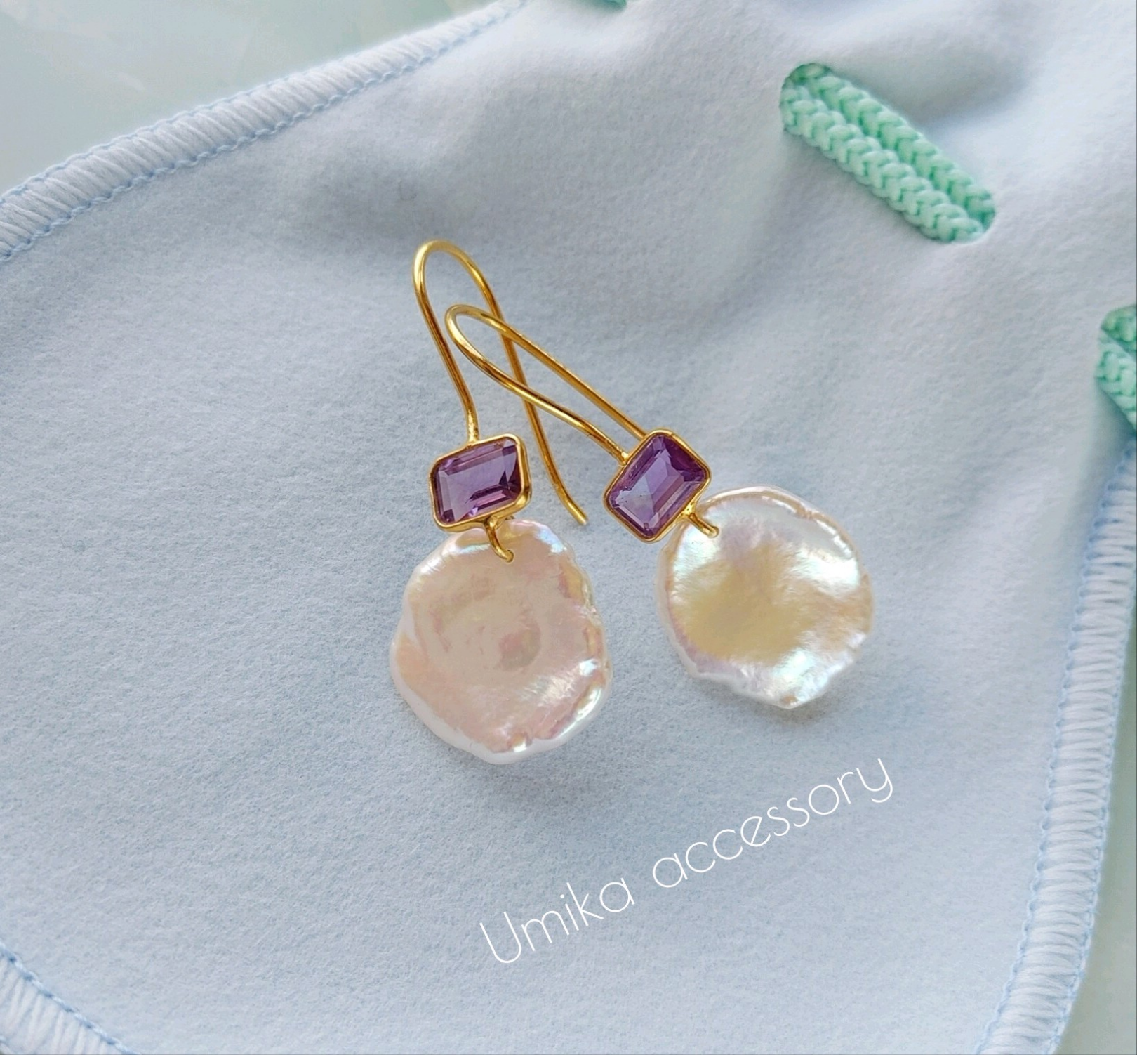 淡水花びらパール、アメジスト☆ヴェルメイユピアス