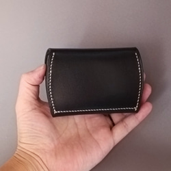 ハートのコインケース　カード入れ　オーダーメイド　本革ブラック　革の財布　マグネットホック　栃木レザー 4枚目の画像