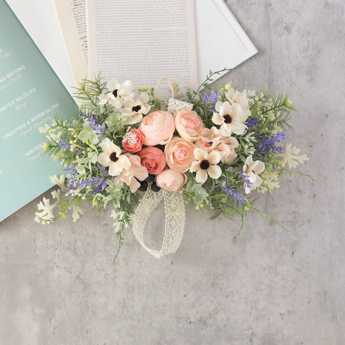 ふんわりナチュラル三日月リース縦長スワッグ横長スワッグ