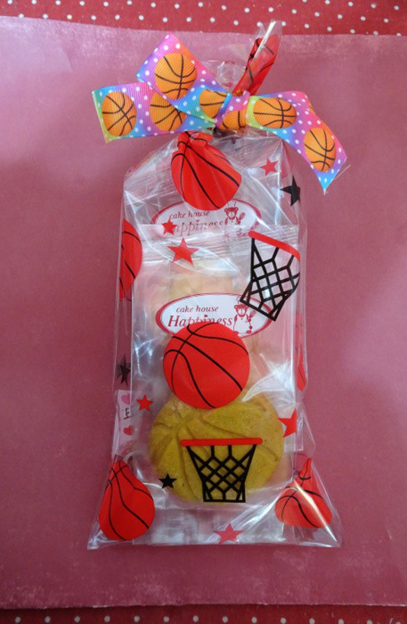 バスケットボール柄のopp袋にクッキー4種類詰め合わせ♪(*^▽^） 2枚目の画像
