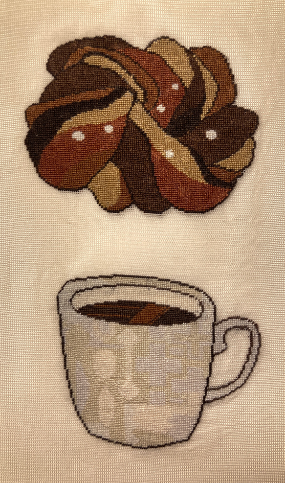シナモンロールとコーヒーの刺繍 3枚目の画像