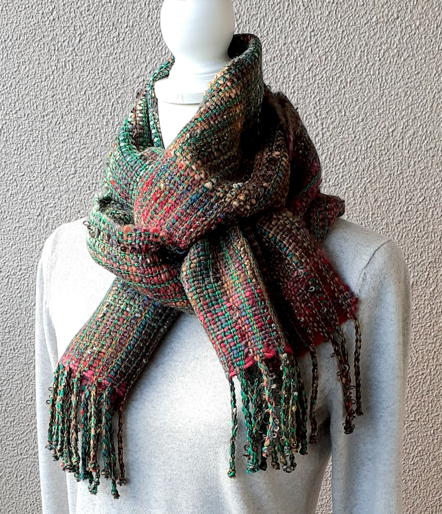 カラフルな手織りマフラー WM0690　　　　一点物