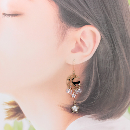 月と星と猫(1158) ピアス/イヤリング/ノンホールピアス/樹脂ピアス 