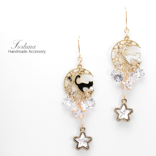 月と星と猫(1158) ピアス/イヤリング/ノンホールピアス/樹脂ピアス 