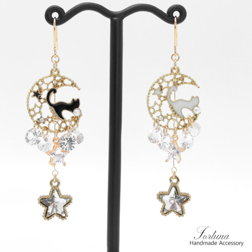 月と星と猫(1158) ピアス/イヤリング/ノンホールピアス/樹脂ピアス 