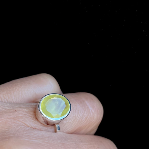 レトロ シルバーリング 天然石 イエローセルカドニー 11号 爽やかレモンイエロー天然石！】プレーナイト（プレナイト