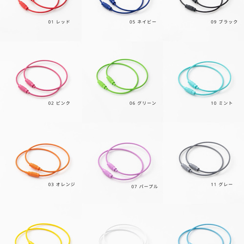 軽量で丈夫なステンレス製ワイヤーキーホルダー 2本セット 全12色 金具