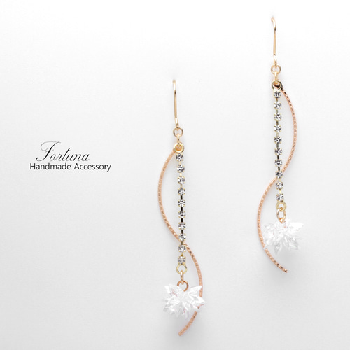 Wave Crystal(1179) ピアス/イヤリング/ノンホールピアス/樹脂ピアス 