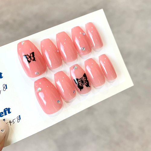 ネイルチップ 韓国 Y2K ピンク 蝶々 うるうる ネイルチップ