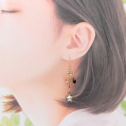 月と猫と星(1188) ピアス/イヤリング/ノンホールピアス/樹脂ピアス