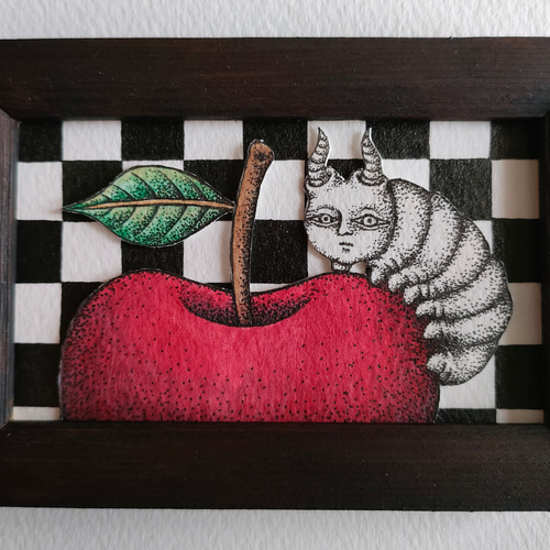 ミニ額縁 原画「りんごとイモムシ」 イラスト 田尻絵理奈 通販