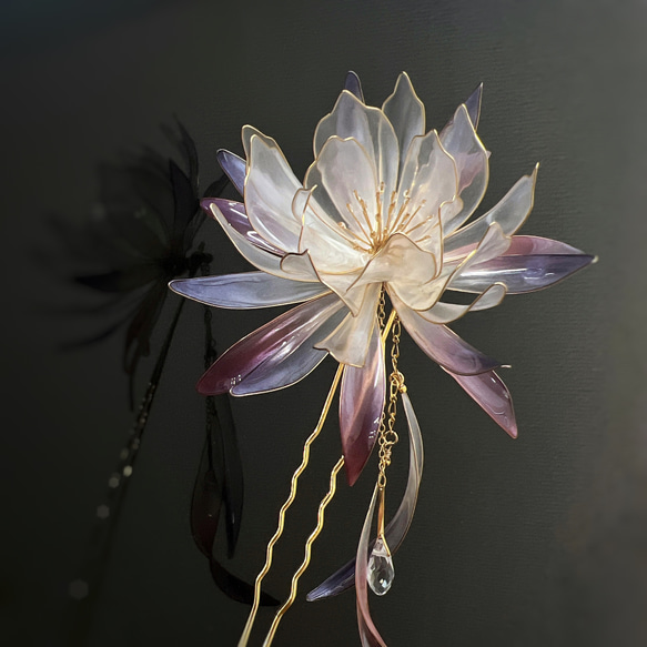 さーささま売約済み　三日月簪〈Bouquet・大人ニュアンスカラーブーケ・盛り〉 受注制作】Everpink Sakura. 本物のお花 厳選花で仕上げる桜の髪