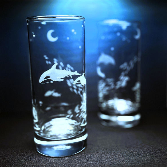「月夜の海」 イルカ・シャチ ペアグラス 6枚目の画像