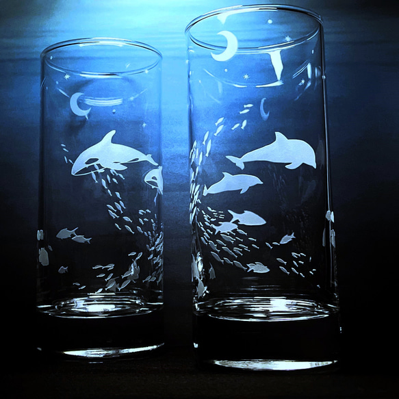 「月夜の海」 イルカ・シャチ ペアグラス 5枚目の画像