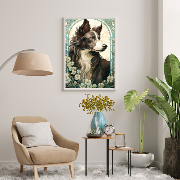 【守護犬 - ボーダーコリー犬 No.1】アールヌーヴォー アートポスター 犬の絵 犬の絵画 犬のイラスト 7枚目の画像