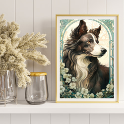 【守護犬 - ボーダーコリー犬 No.1】アールヌーヴォー アートポスター 犬の絵 犬の絵画 犬のイラスト 8枚目の画像