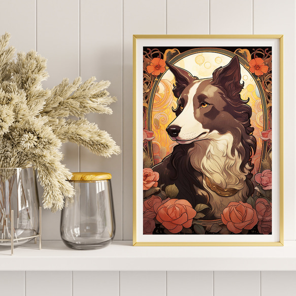 【守護犬 - ボーダーコリー犬 No.2】アールヌーヴォー アートポスター 犬の絵 犬の絵画 犬のイラスト 8枚目の画像