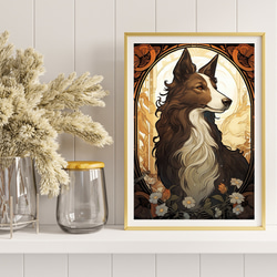 【守護犬 - ボーダーコリー犬 No.3】アールヌーヴォー アートポスター 犬の絵 犬の絵画 犬のイラスト 8枚目の画像
