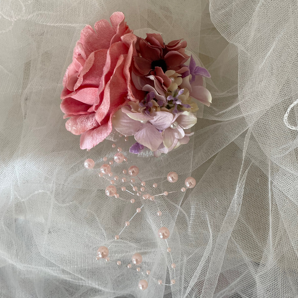 花のコサージュ　ピンクベルベットローズ　入学式　卒業式　結婚式　2402-C2 2枚目の画像