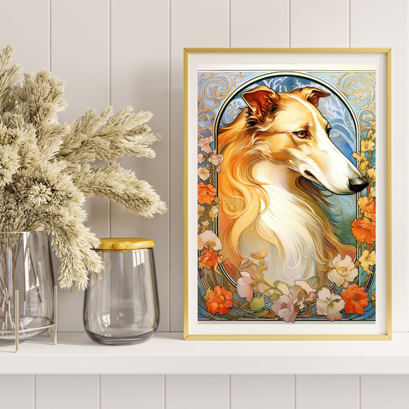 【守護犬 - ボルゾイ犬 No.2】アールヌーヴォー アートポスター 犬の絵 犬の絵画 犬のイラスト 8枚目の画像