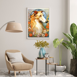 【守護犬 - ボルゾイ犬 No.2】アールヌーヴォー アートポスター 犬の絵 犬の絵画 犬のイラスト 7枚目の画像