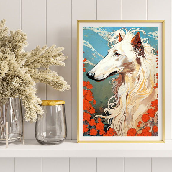【守護犬 - ボルゾイ犬 No.3】アールヌーヴォー アートポスター 犬の絵 犬の絵画 犬のイラスト 8枚目の画像