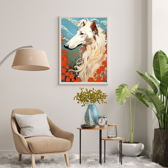 【守護犬 - ボルゾイ犬 No.3】アールヌーヴォー アートポスター 犬の絵 犬の絵画 犬のイラスト 7枚目の画像
