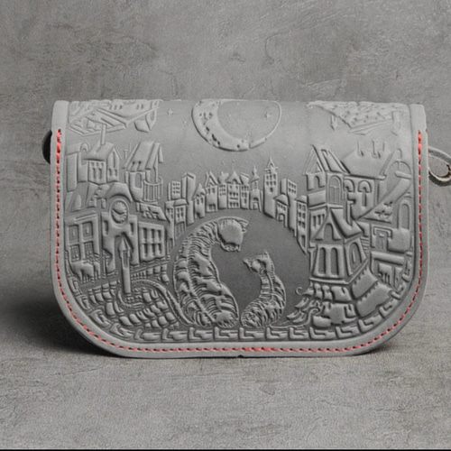 猫柄レザーバッグ(グレー×オレンジ) ショルダーバッグ Kocka・Macka  